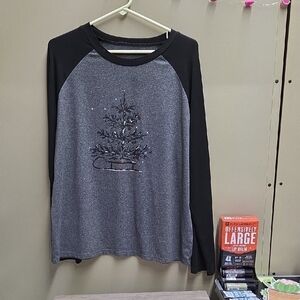 Gray and Black Long Sleeve Shirt with Tree Design